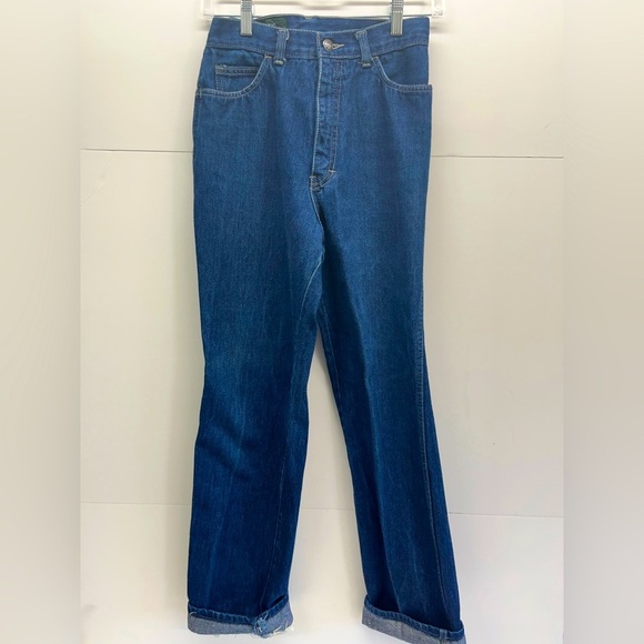 Vtg Lacoste Izod Jeans Women Sz 12 Wide Leg High Waisted Blue Denim Logo Retro - Picture 1 of 10